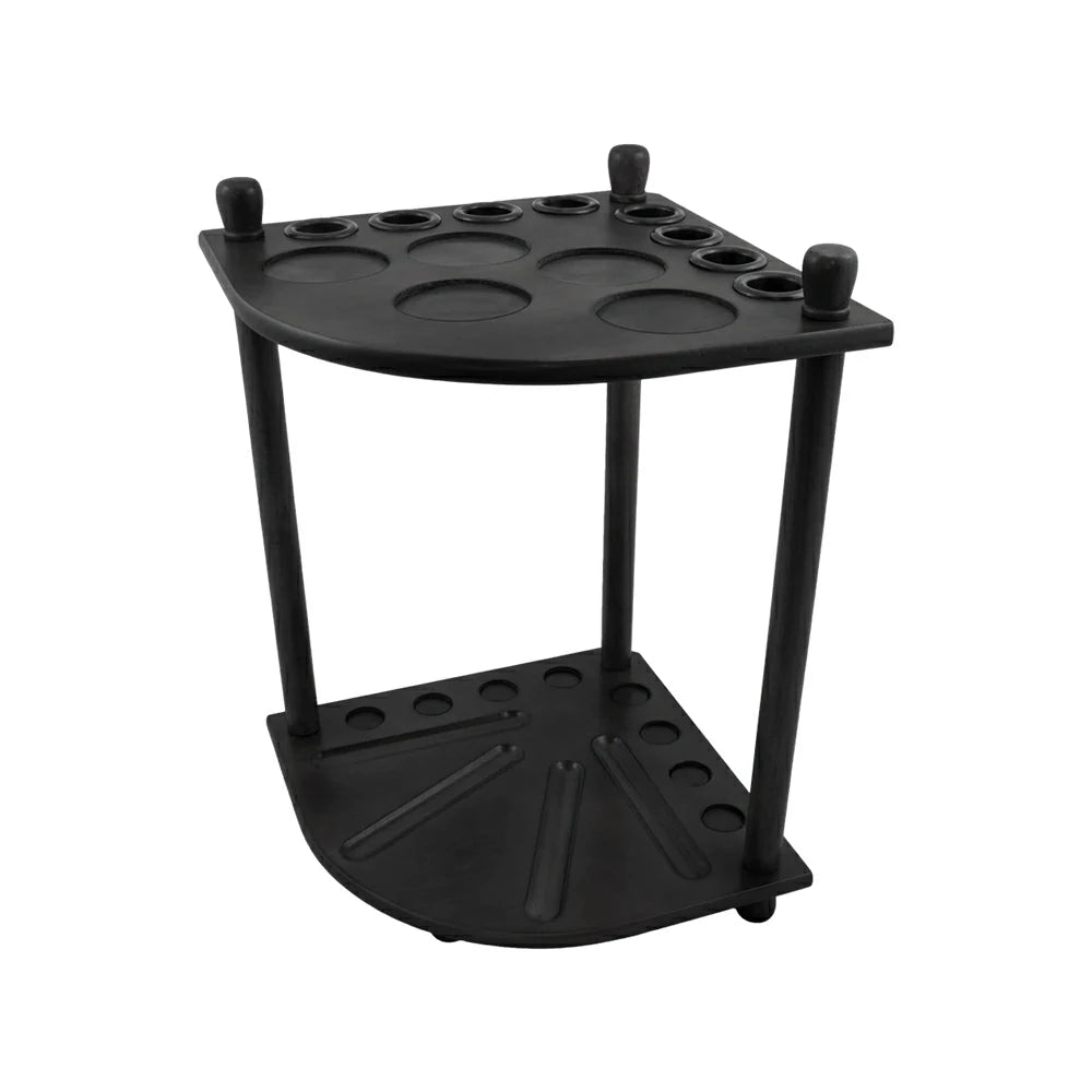 ARIX Mahogany Corner Cue Rack, 8-Cue Wooden Floor Stand with Smooth Finish and Stable Dual-Level Holder Design - Black