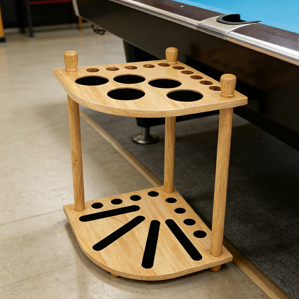 ARIX Mahogany Corner Cue Rack, 8-Cue Wooden Floor Stand with Smooth Finish and Stable Dual-Level Holder Design - Wood