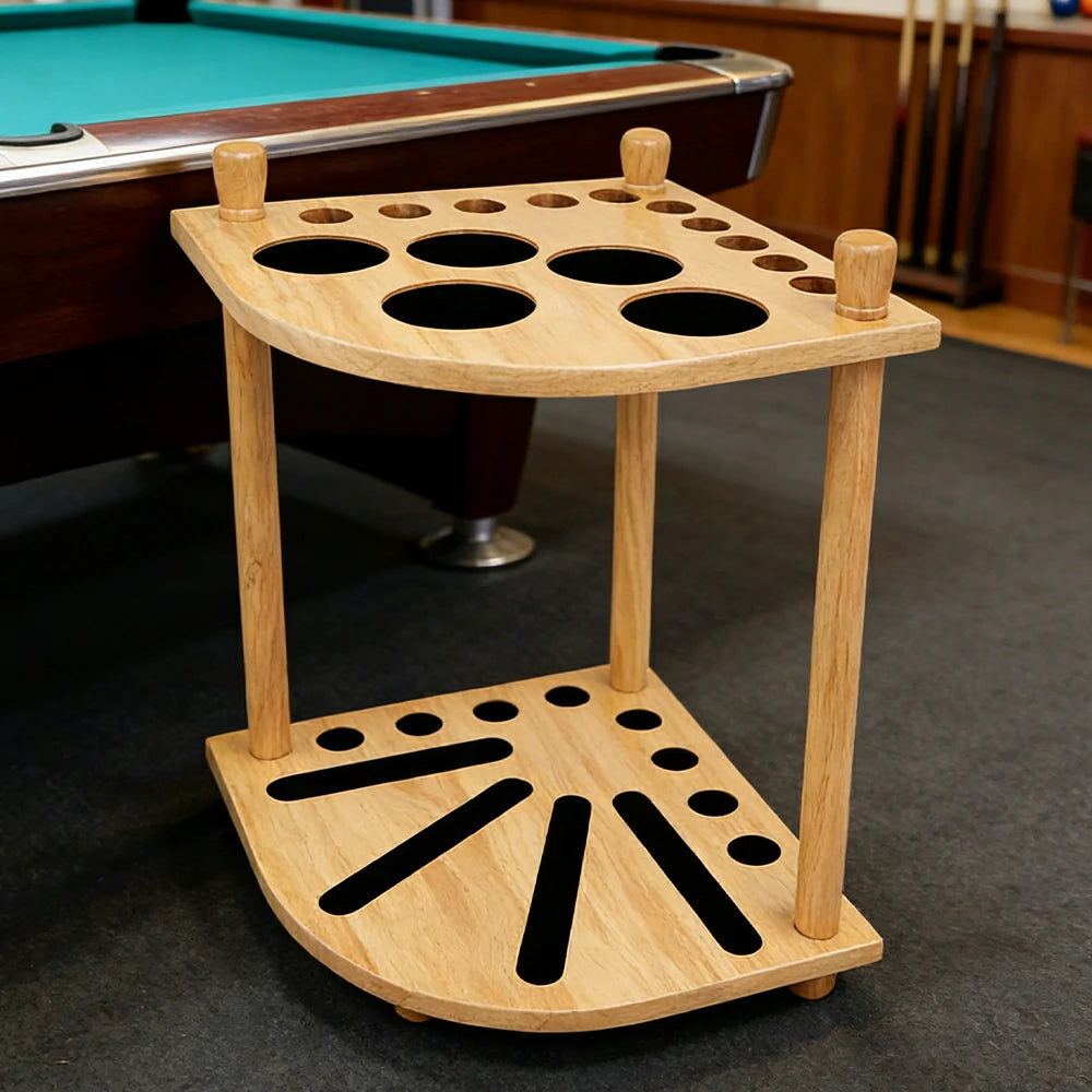 ARIX Mahogany Corner Cue Rack, 8-Cue Wooden Floor Stand with Smooth Finish and Stable Dual-Level Holder Design - Wood