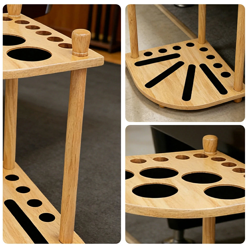ARIX Mahogany Corner Cue Rack, 8-Cue Wooden Floor Stand with Smooth Finish and Stable Dual-Level Holder Design - Wood