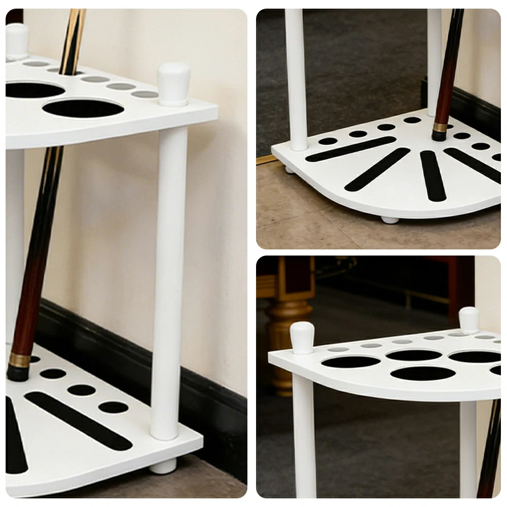 ARIX Mahogany Corner Cue Rack, 8-Cue Wooden Floor Stand with Smooth Finish and Stable Dual-Level Holder Design - White