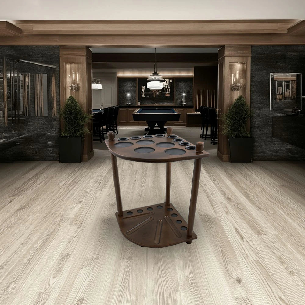 ARIX Mahogany Corner Cue Rack, 8-Cue Wooden Floor Stand with Smooth Finish and Stable Dual-Level Holder Design - Walnut