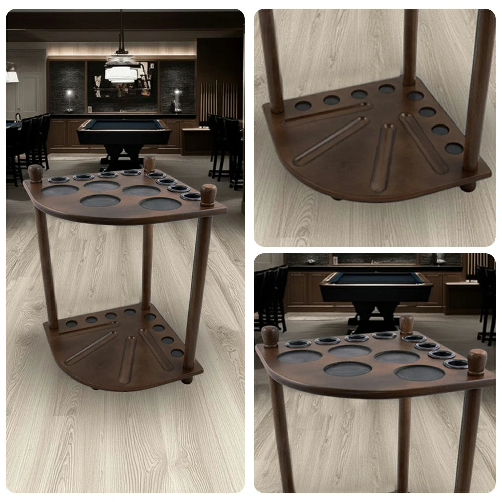 ARIX Mahogany Corner Cue Rack, 8-Cue Wooden Floor Stand with Smooth Finish and Stable Dual-Level Holder Design - Walnut