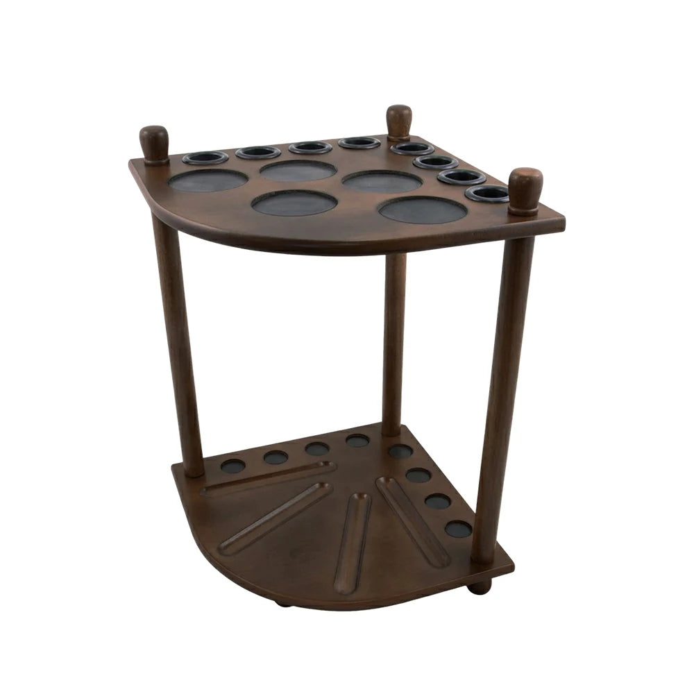 ARIX Mahogany Corner Cue Rack, 8-Cue Wooden Floor Stand with Smooth Finish and Stable Dual-Level Holder Design - Walnut