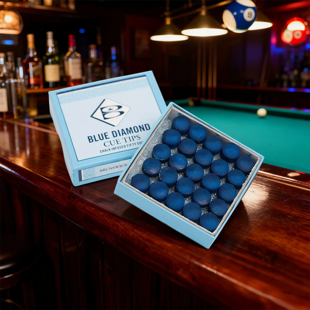 ARIX Blue Diamond 50-Pack Leather Cue Tips, 9/10/11mm Chalk-Infused Precision Performance