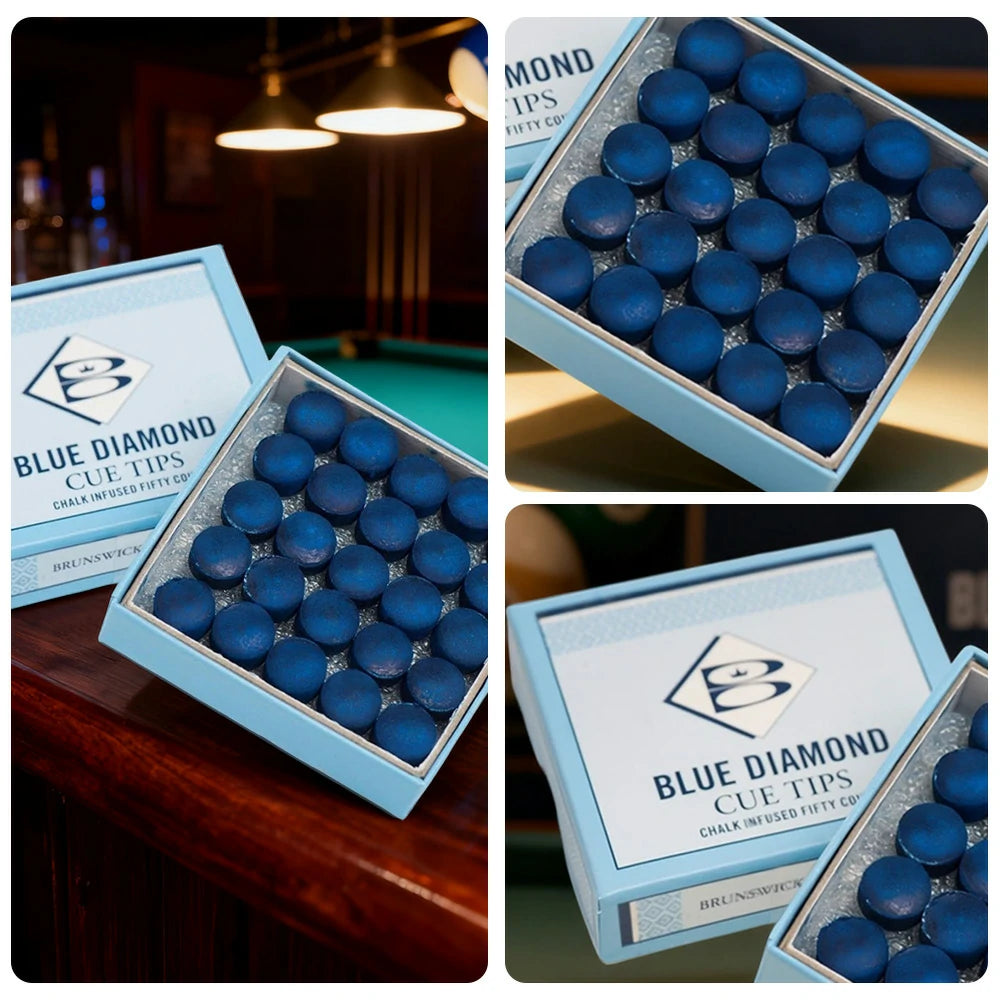 ARIX Blue Diamond 50-Pack Leather Cue Tips, 9/10/11mm Chalk-Infused Precision Performance