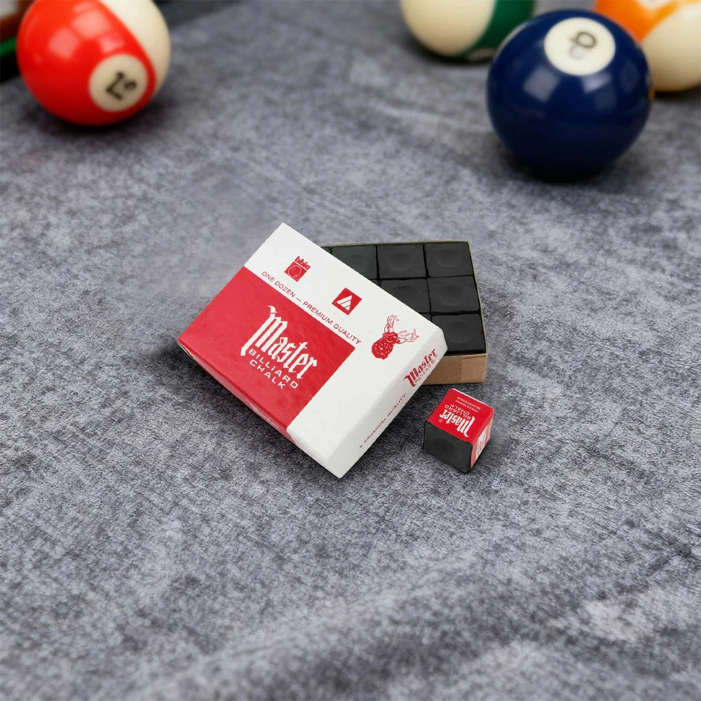 ARIX Master 12-Pack Billiard Cue Chalk, Premium Texture & Consistent Grip - Black