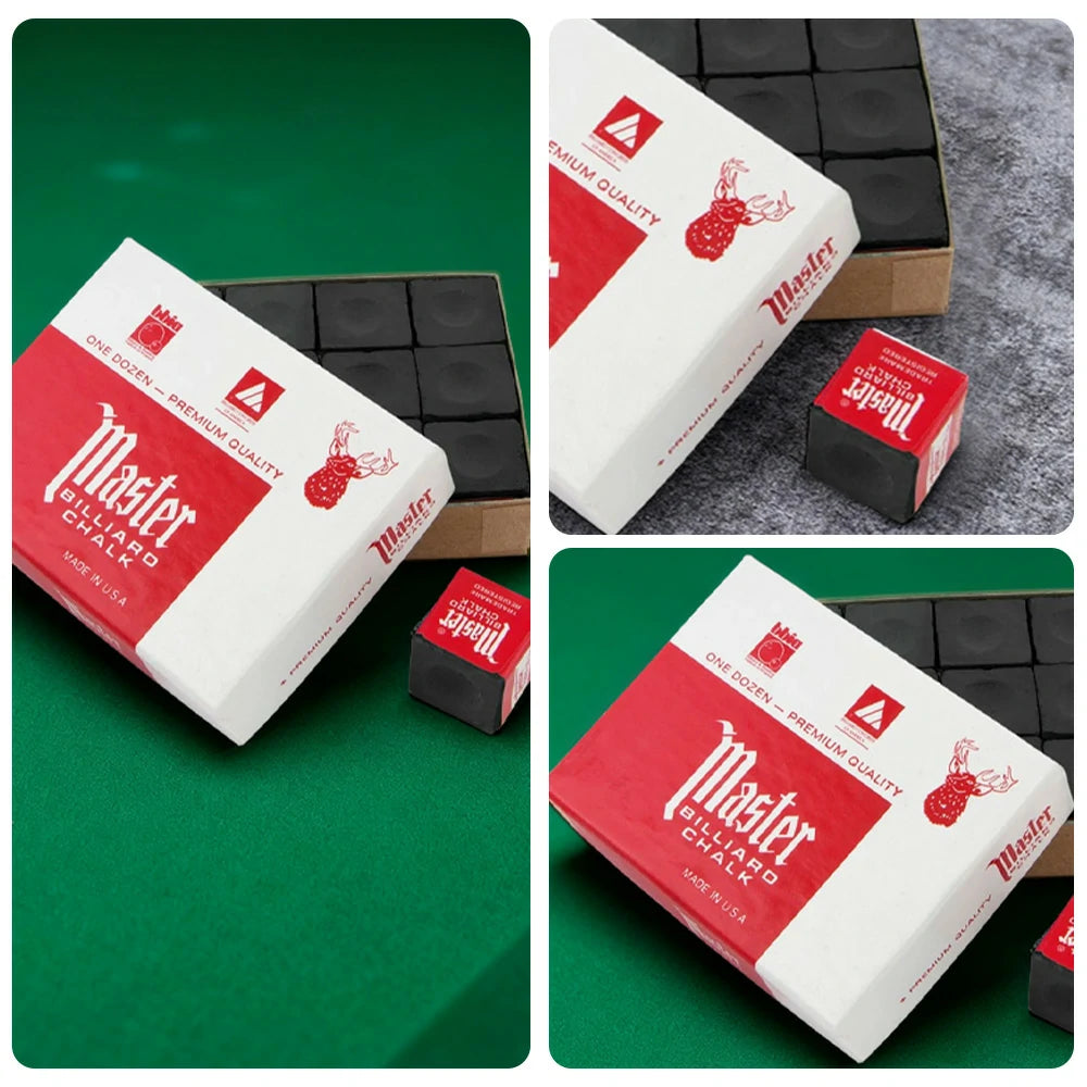 ARIX Master 12-Pack Billiard Cue Chalk, Premium Texture & Consistent Grip - Black