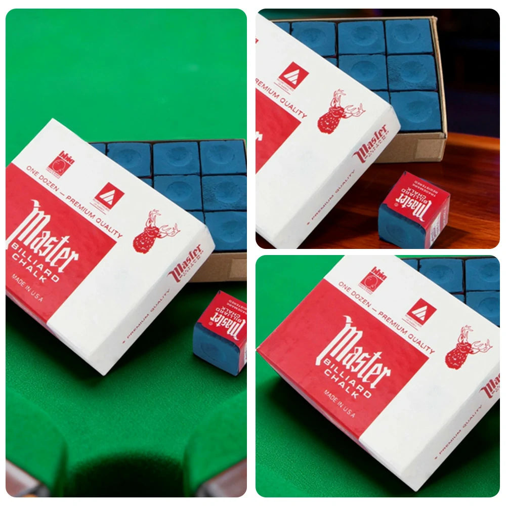 ARIX Master 12-Pack Billiard Cue Chalk, Premium Texture & Consistent Grip - Blue