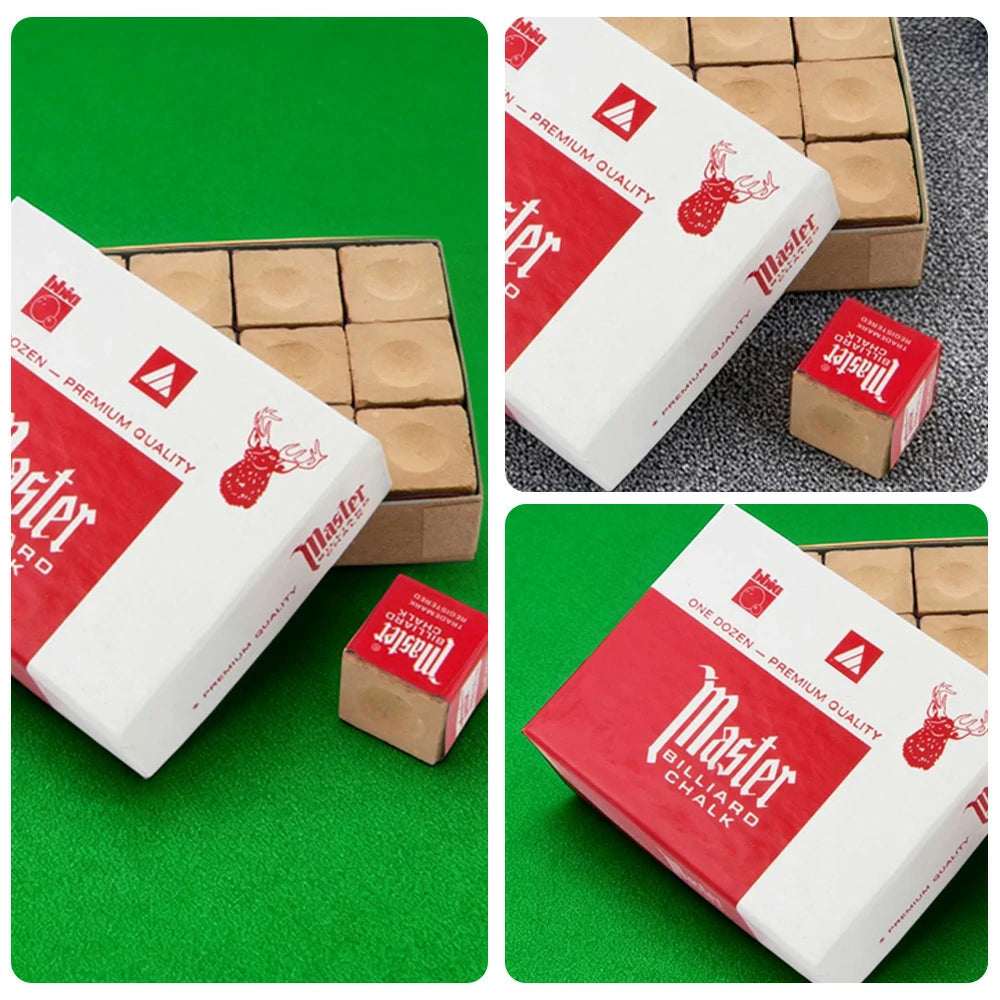 ARIX Master 12-Pack Billiard Cue Chalk, Premium Texture & Consistent Grip - Gold