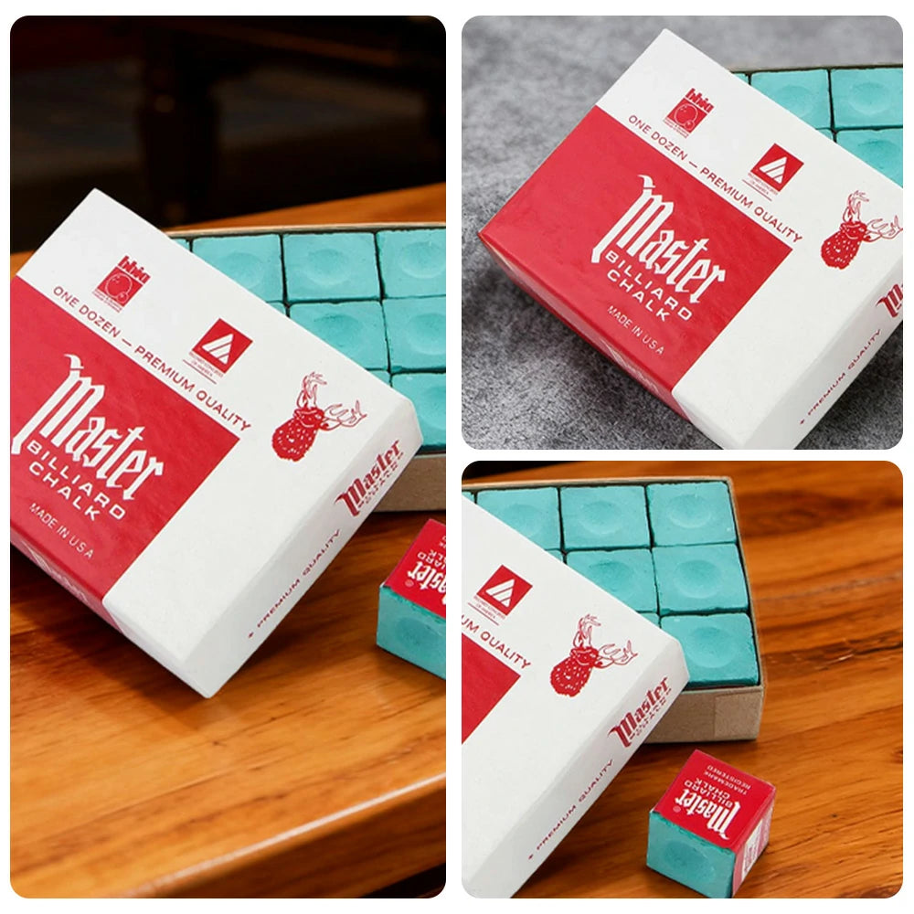 ARIX Master 12-Pack Billiard Cue Chalk, Premium Texture & Consistent Grip - Green