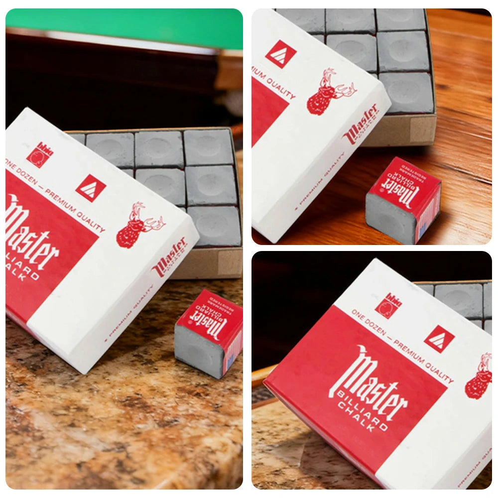 ARIX Master 12-Pack Billiard Cue Chalk, Premium Texture & Consistent Grip - Grey