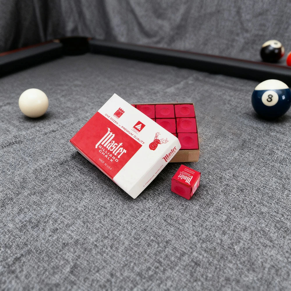 ARIX Master 12-Pack Billiard Cue Chalk, Premium Texture & Consistent Grip - Red