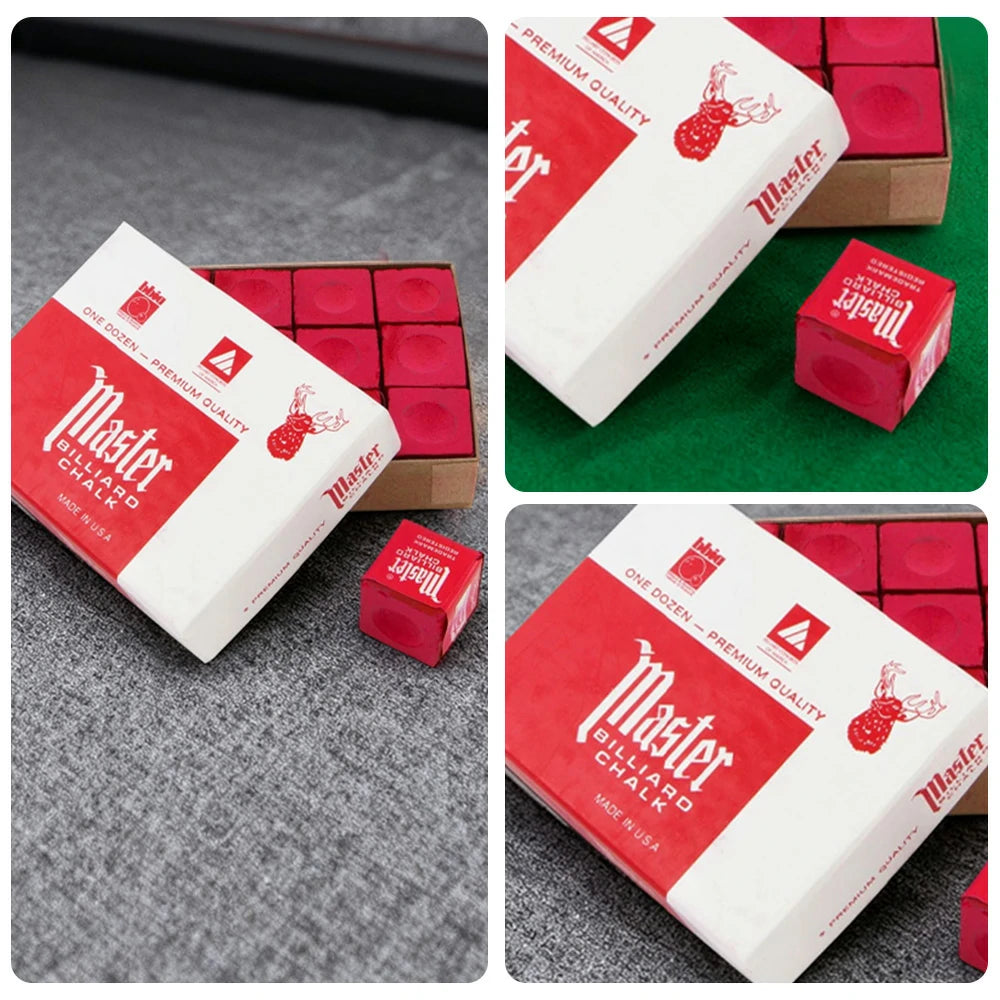 ARIX Master 12-Pack Billiard Cue Chalk, Premium Texture & Consistent Grip - Red