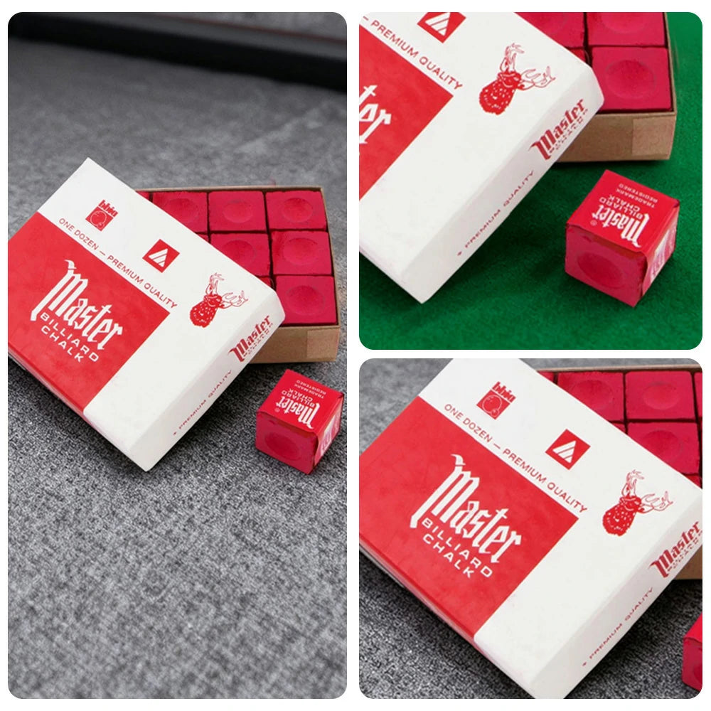 ARIX Master 12-Pack Billiard Cue Chalk, Premium Texture & Consistent Grip - Red