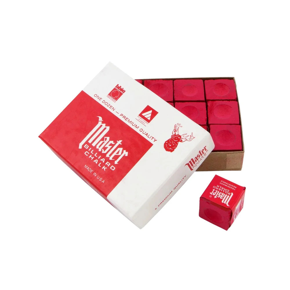 ARIX Master 12-Pack Billiard Cue Chalk, Premium Texture & Consistent Grip - Red