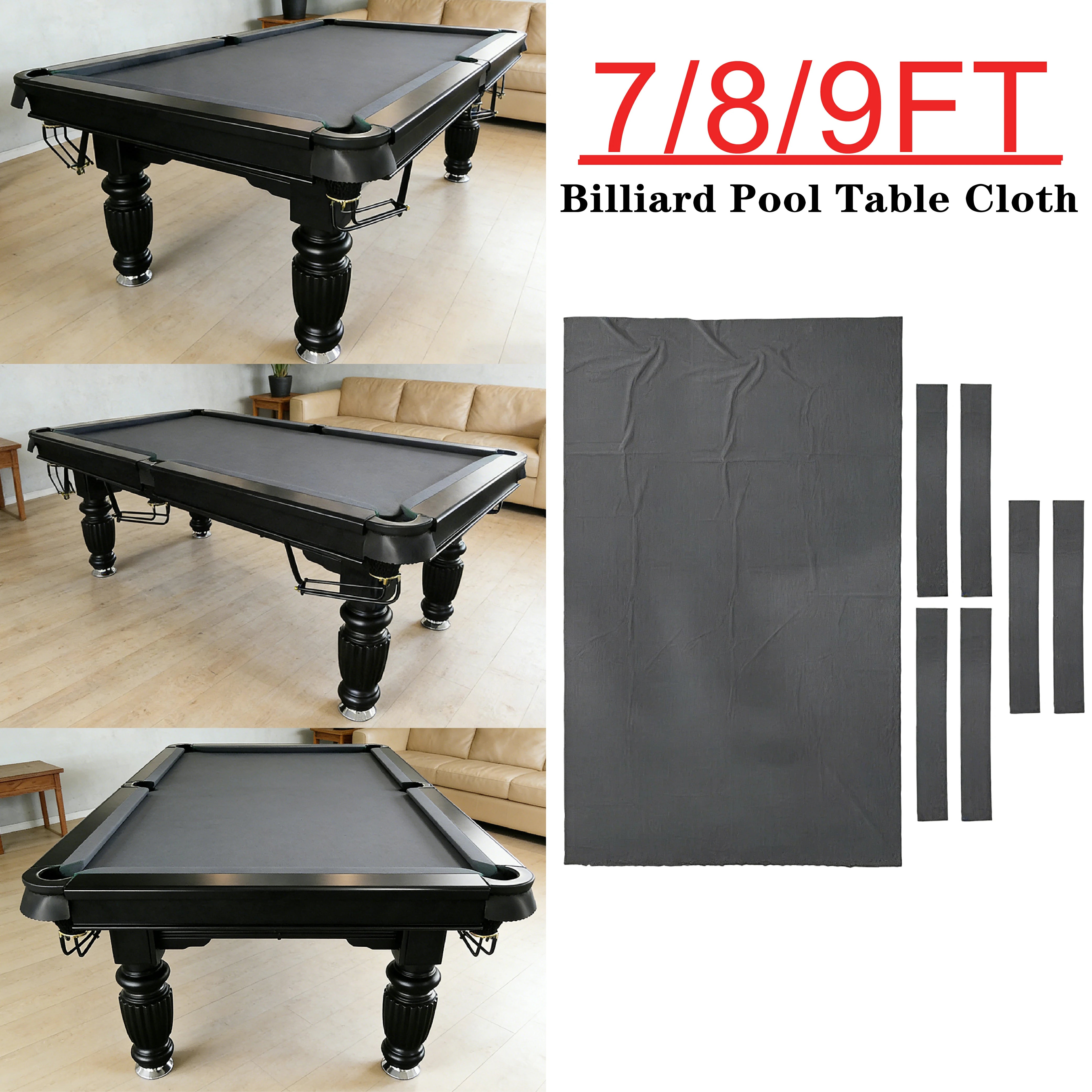 ARIX 7/8/9FT Billiard Table Cloth - High-Density Wool Blend, Anti-Pilling Durable Fabric for Smooth & Accurate Play - Graphite Grey