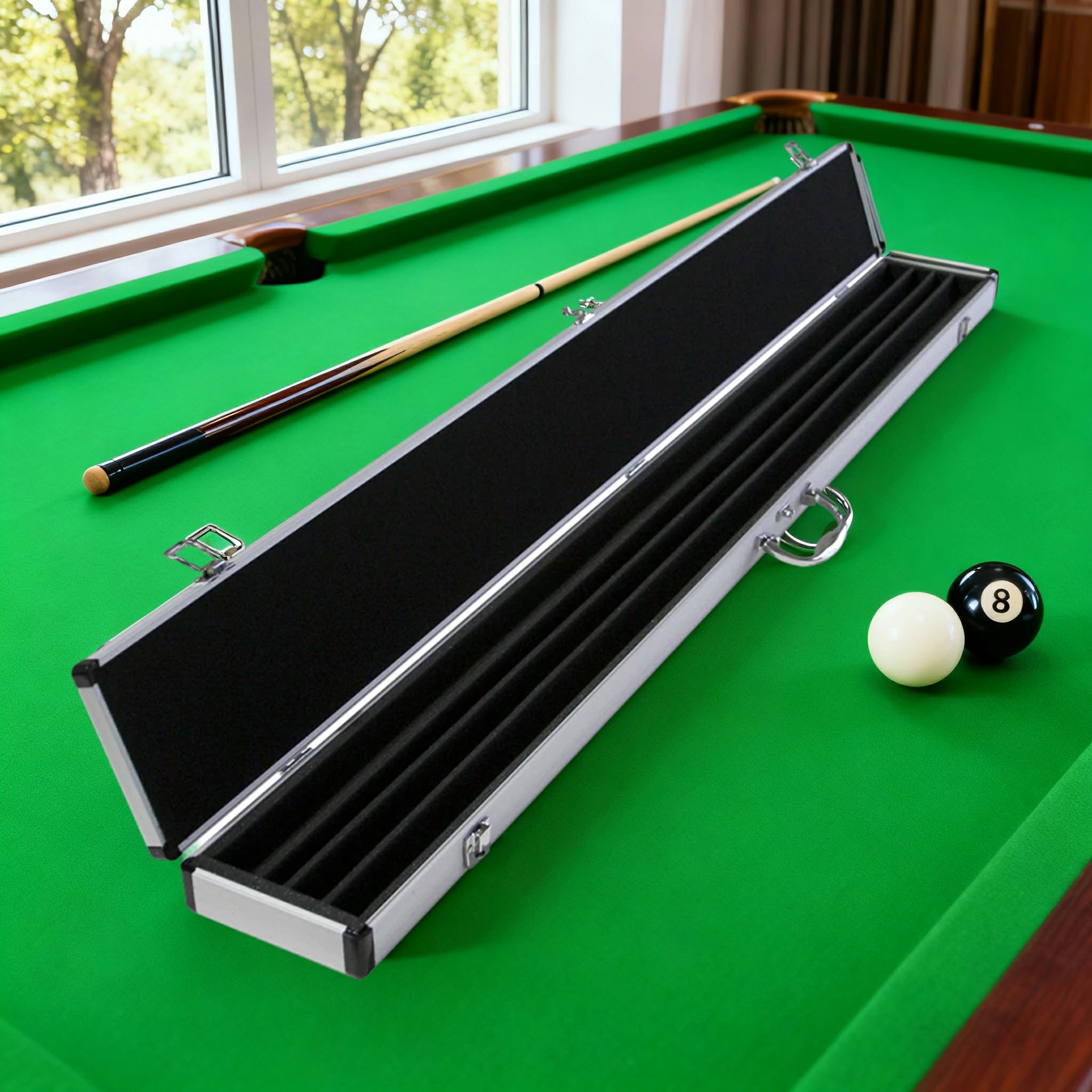 ARIX Cue Case 48", 3/4-Length Design, Holds 2 Cues, Aluminium Hard Shell with Foam Interior & Metal Clasps - Silver