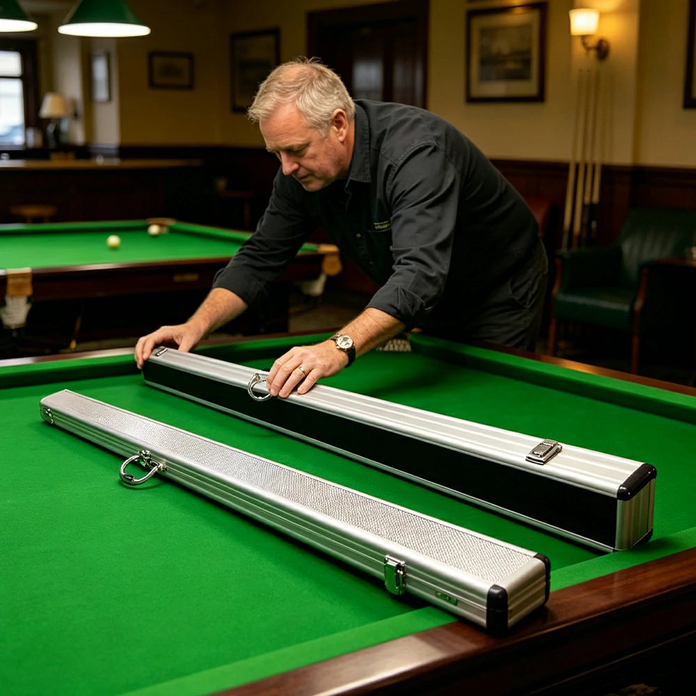 ARIX Cue Case 48", 3/4-Length Design, Holds 2 Cues, Aluminium Hard Shell with Foam Interior & Metal Clasps - Silver