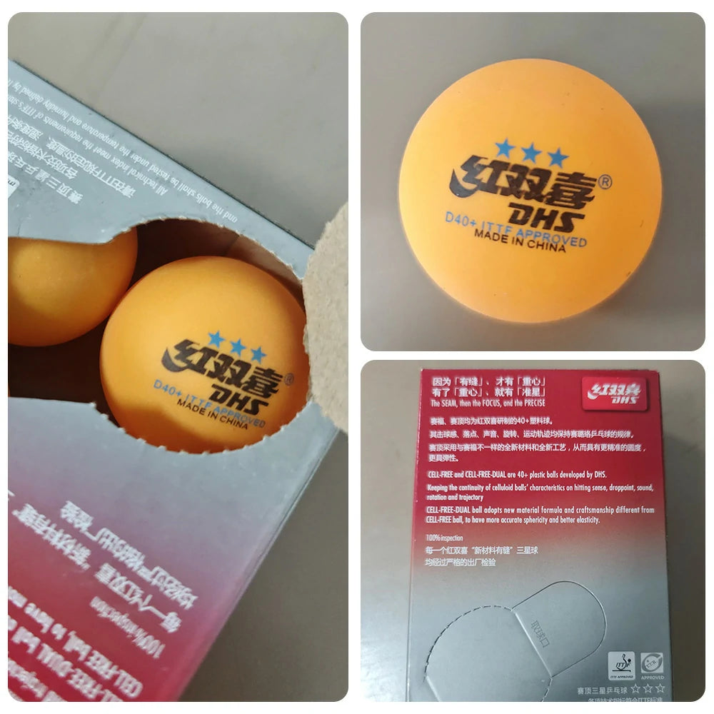 DOUBLE HAPPINESS 40mm+ 3-Star Table Tennis Balls – Durable ABS Seamless Design, Pack of 6