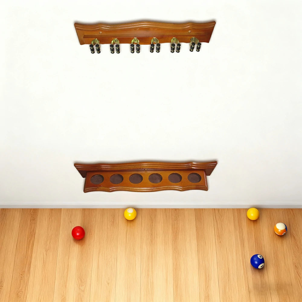 ARIX Deluxe Clip Wall Rack, 6-Cue Wooden Wall-Mounted Holder with Smooth Finish and Secure Cue Clips - Oak Wood Tone