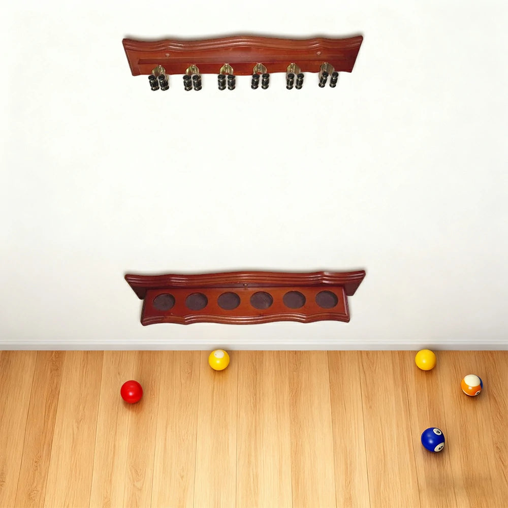 ARIX Deluxe Clip Wall Rack, 6-Cue Wooden Wall-Mounted Holder with Smooth Finish and Secure Cue Clips - Walnut Wood Tone