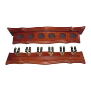 ARIX Deluxe Clip Wall Rack, 6-Cue Wooden Wall-Mounted Holder with Smooth Finish and Secure Cue Clips - Walnut Wood Tone