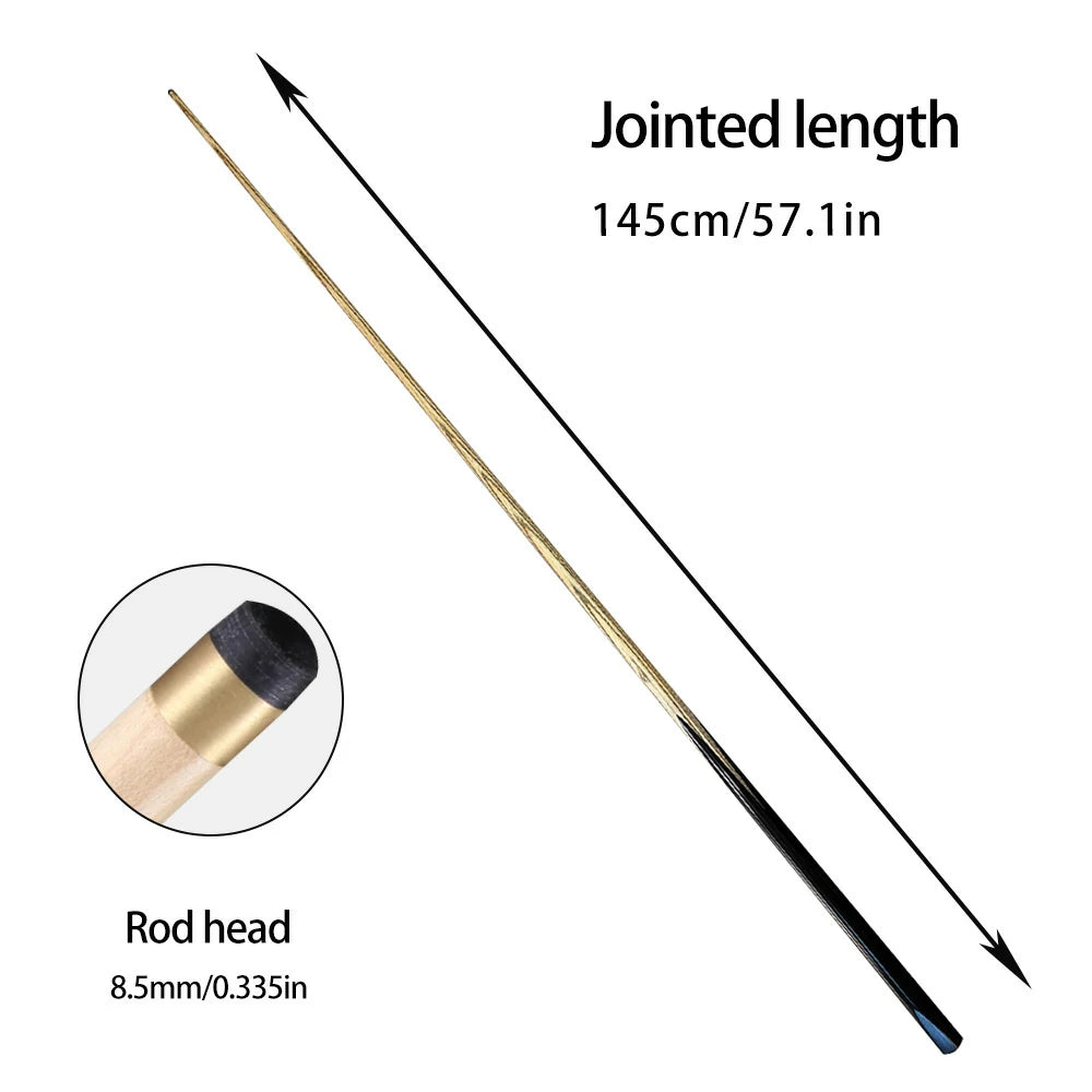 ARIX Billiard Cue 1/2 Split, Ash Shaft with Ebony Butt, 8.5mm Tip, Sword-Grain Design for Smooth Stroke and Precision - 145cm