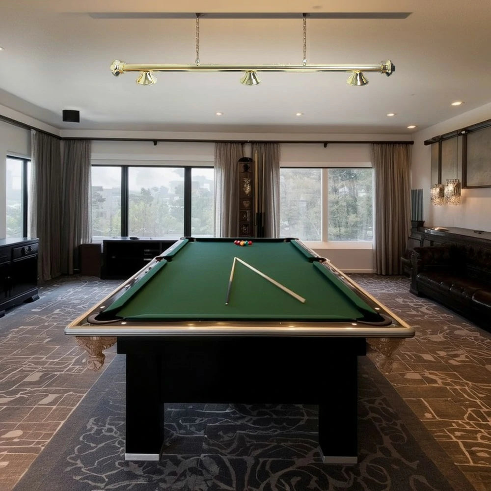 ARIX 55/72" Light Rail, 3-Shade Metal Billiard Lighting with Brass Finish - Complete Rail & Matching Brass Shades