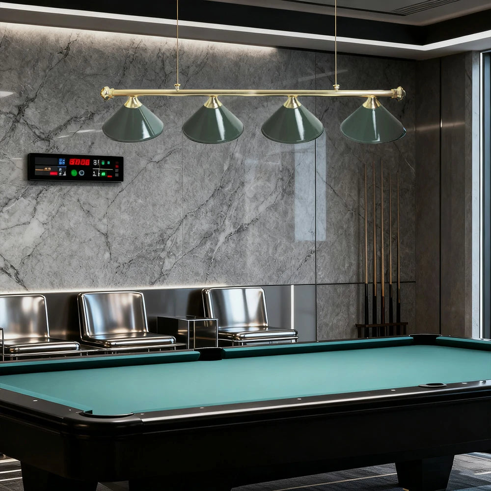 ARIX 55/72" Light Rail, 3-Shade Metal Billiard Lighting with Brass Finish - Complete Rail & Matching Brass Shades