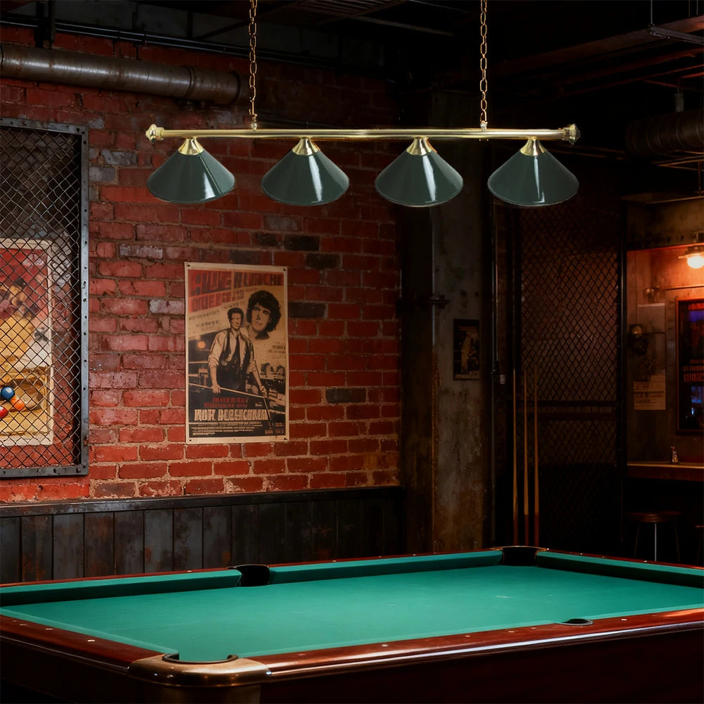 ARIX 55/72" Light Rail, 3-Shade Metal Billiard Lighting with Brass Finish - Complete Rail & Matching Brass Shades