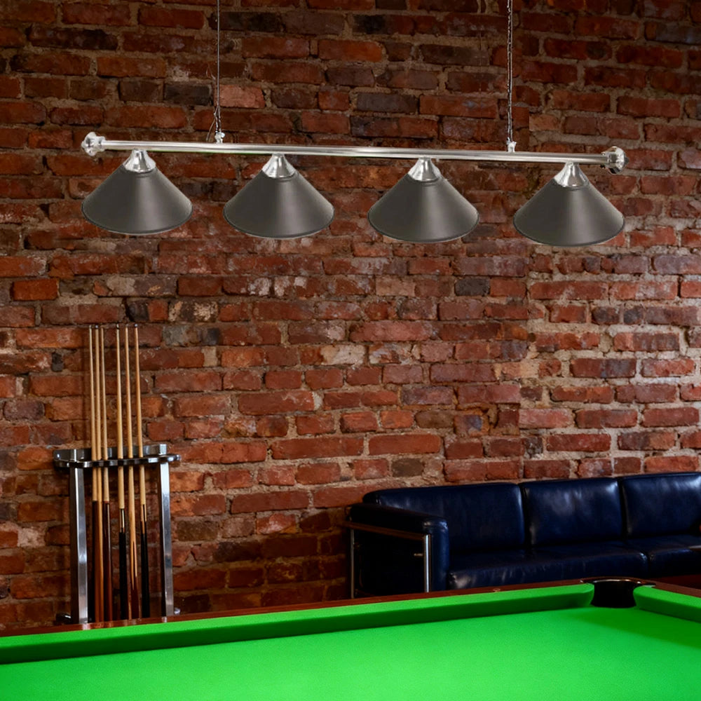 ARIX 55/72" Light Rail, 3-Shade & 4-Shade Metal Billiard Lighting with Satin Chrome Finish - Complete Rail & Matching Satin Chrome Shades