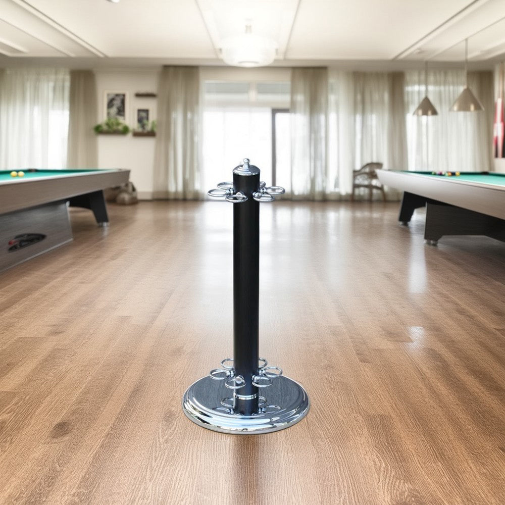 ARIX Metal Cue Stand, 6-Cue Freestanding Holder with Black & Chrome Finish and Stable Round Base - Black Chrome