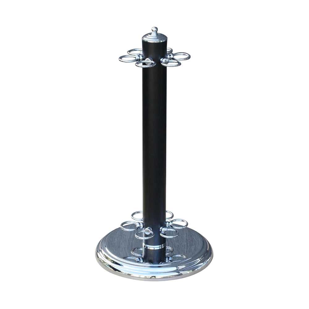 ARIX Metal Cue Stand, 6-Cue Freestanding Holder with Black & Chrome Finish and Stable Round Base - Black Chrome