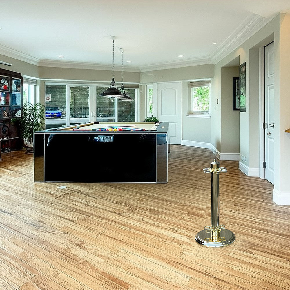 ARIX Metal Cue Stand, 6-Cue Freestanding Holder with Brass Finish and Stable Round Base - Brass