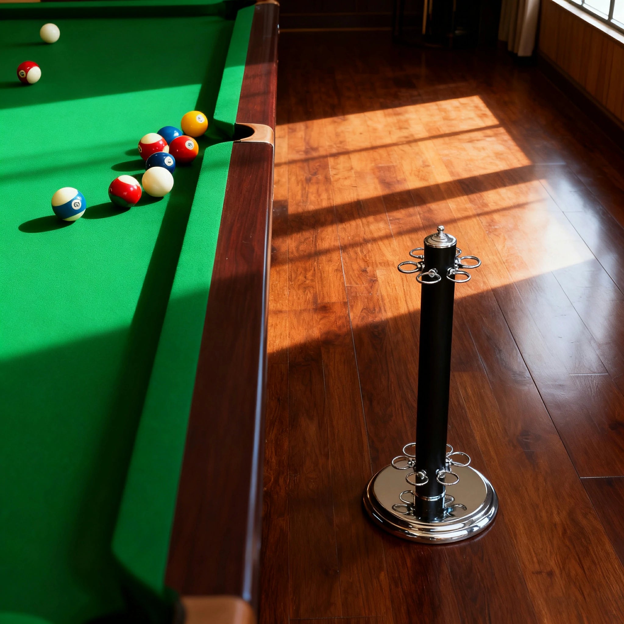 ARIX Metal Cue Stand, 6-Cue Freestanding Holder with Chrome Finish and Stable Round Base - Chrome