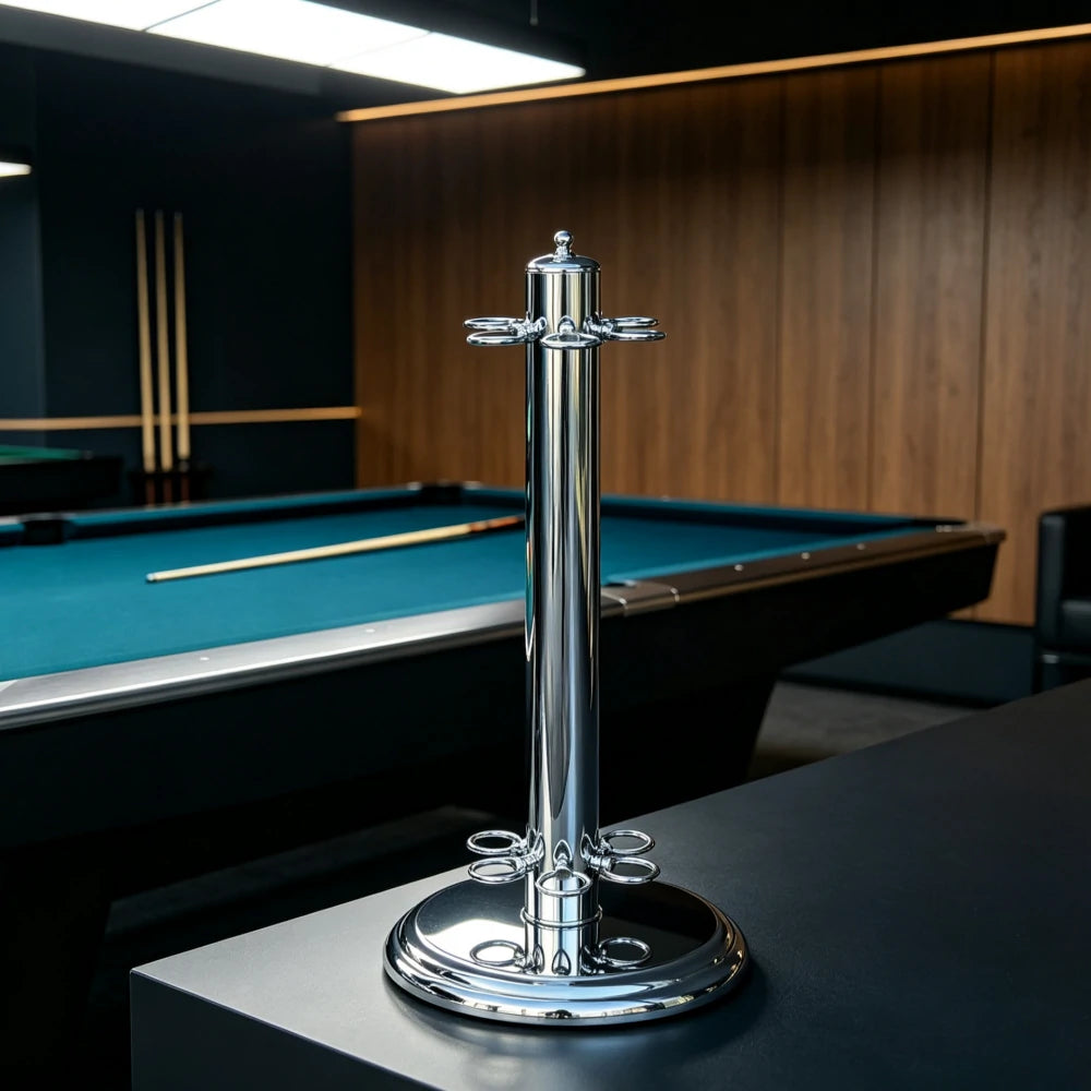 ARIX Metal Cue Stand, 6-Cue Freestanding Holder with Chrome Finish and Stable Round Base - Chrome