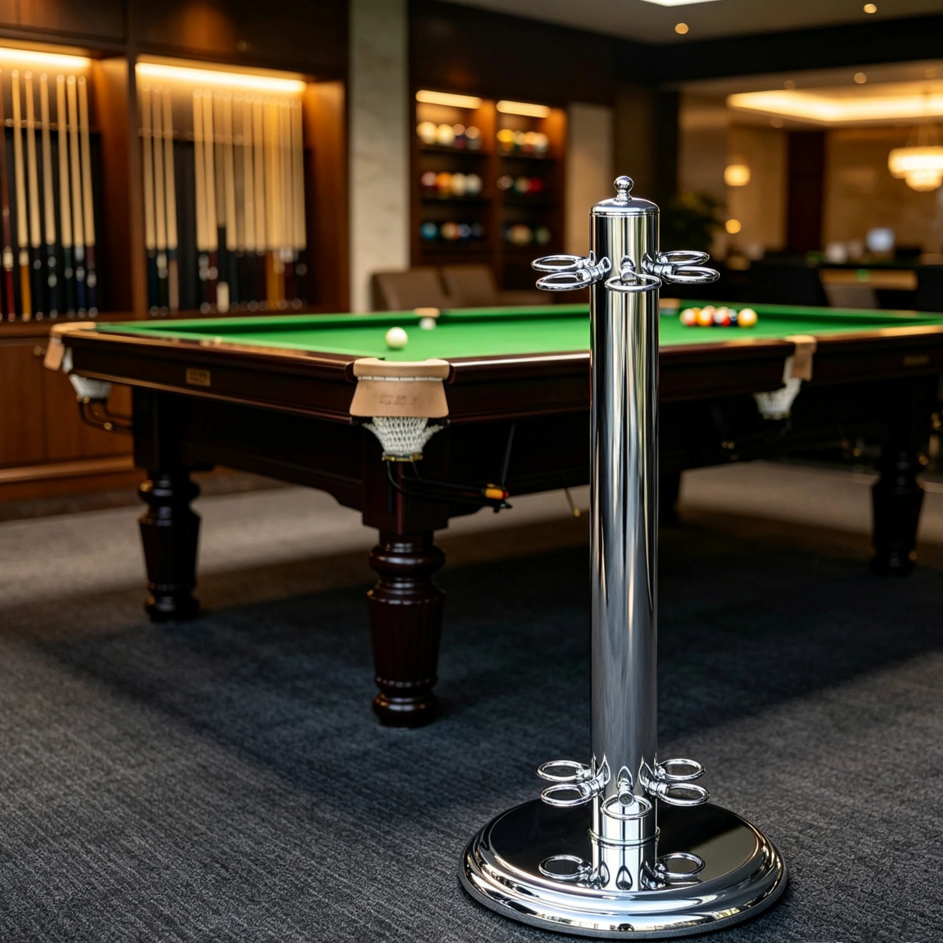 ARIX Metal Cue Stand, 6-Cue Freestanding Holder with Chrome Finish and Stable Round Base - Chrome