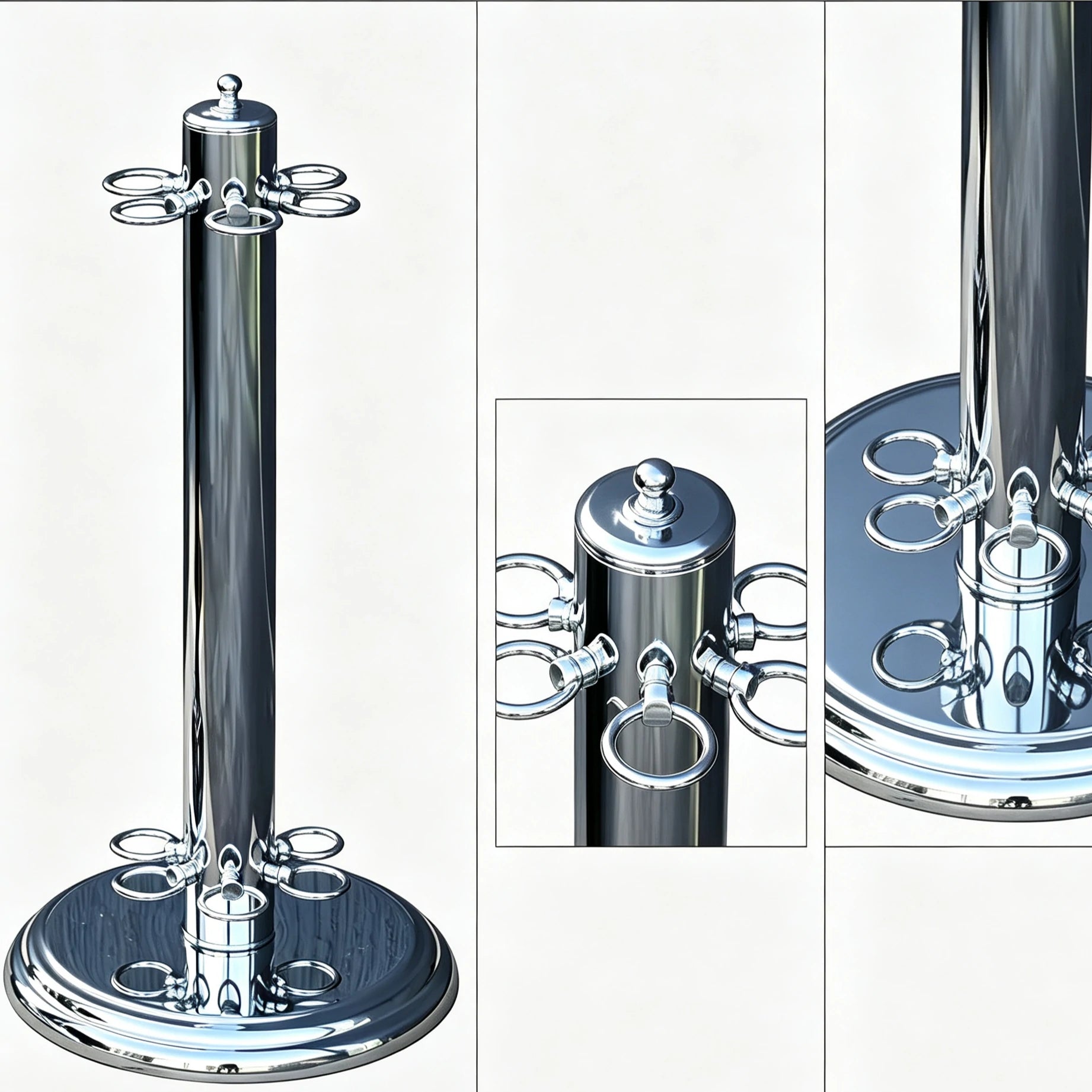 ARIX Metal Cue Stand, 6-Cue Freestanding Holder with Chrome Finish and Stable Round Base - Chrome