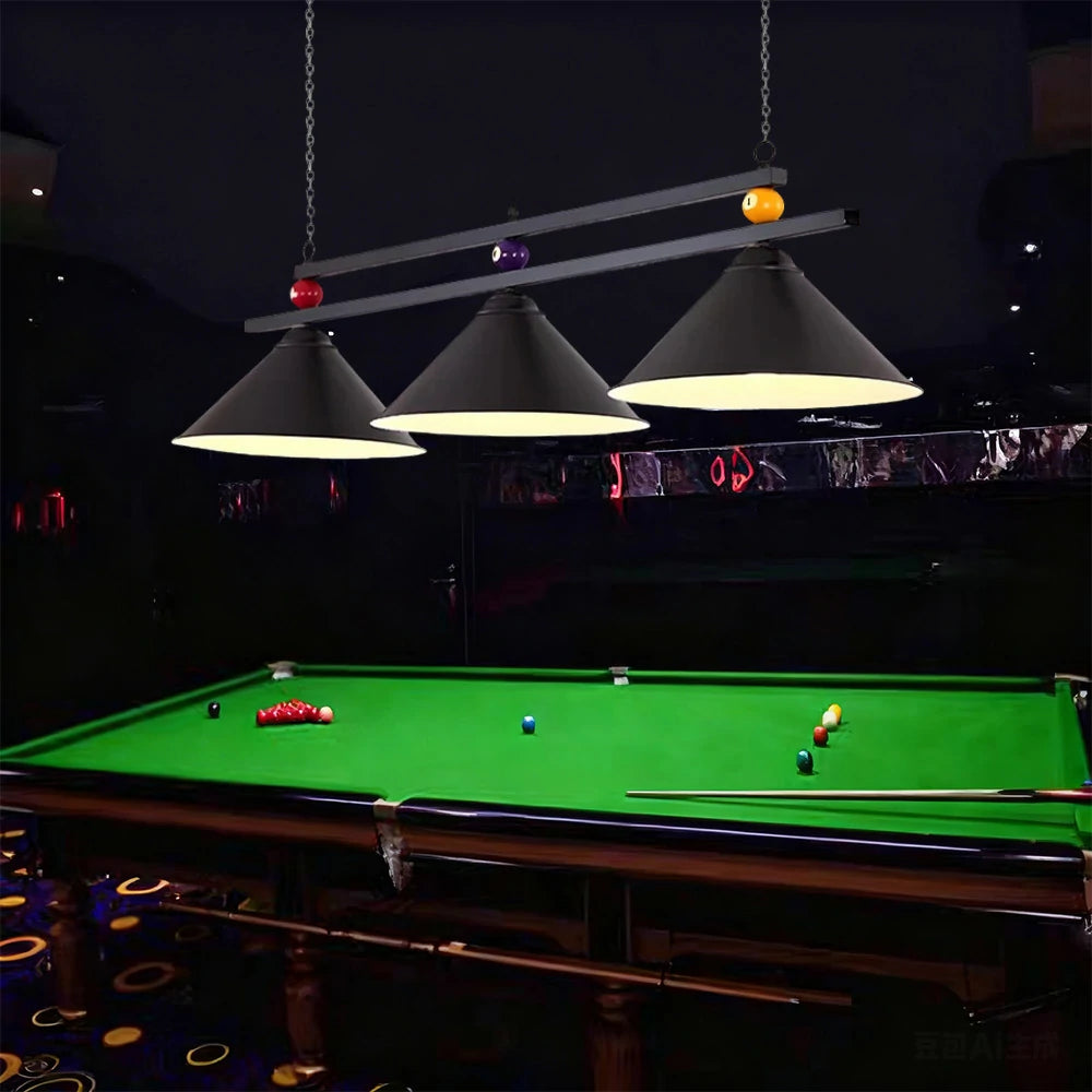 ARIX Pool Table Light, Heavy-Duty Chain and Thick Iron Rod, Painted Iron Shades with E27 Sockets, Durable and Elegant Billiard Lighting - Black