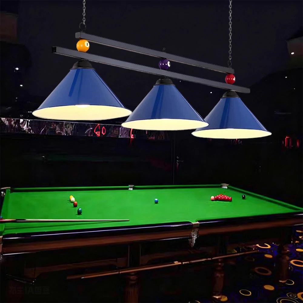 ARIX Pool Table Light, Heavy-Duty Chain and Thick Iron Rod, Painted Iron Shades with E27 Sockets, Durable and Elegant Billiard Lighting - Blue