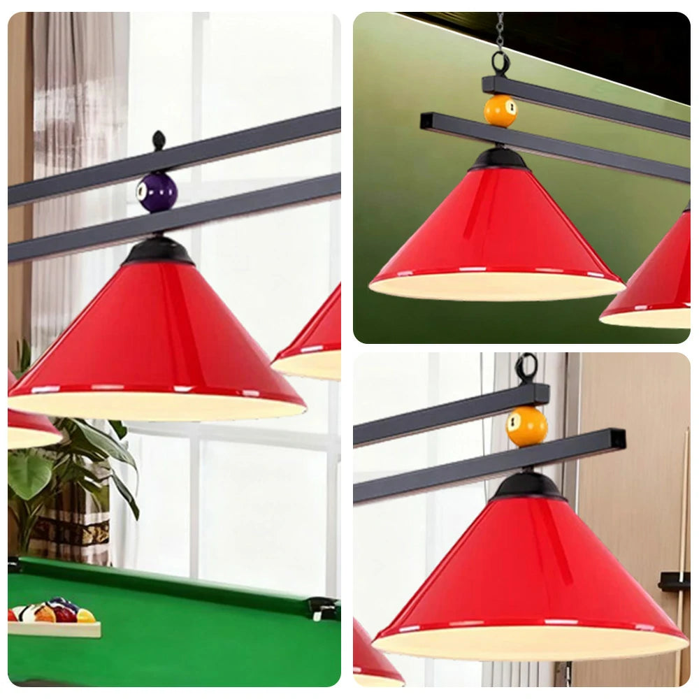 ARIX Pool Table Light, Heavy-Duty Chain and Thick Iron Rod, Painted Iron Shades with E27 Sockets, Durable and Elegant Billiard Lighting - Red