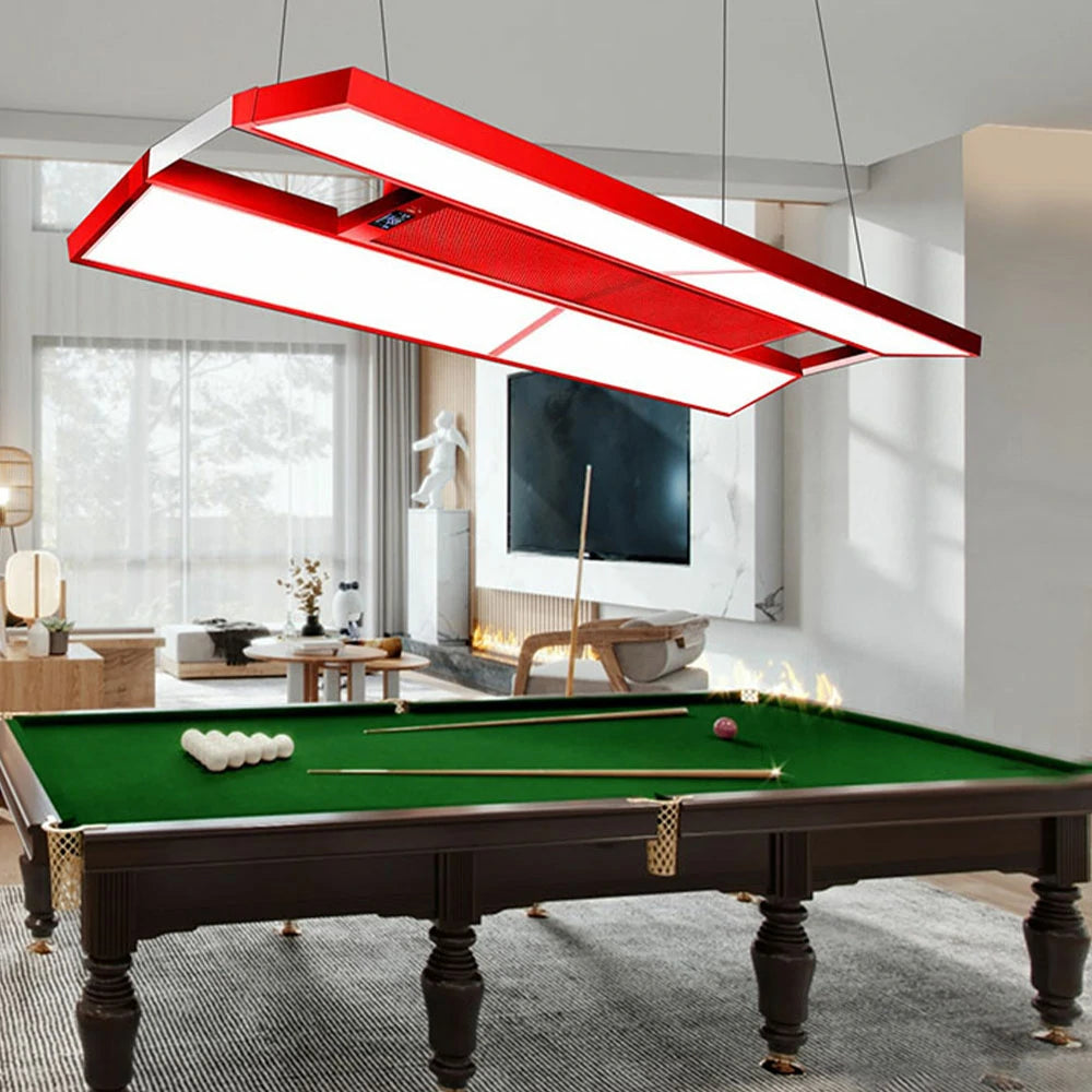 ARIX Pool Table Light, LED Panels with Air Purification, Painted Iron Body, Remote Control, 380W 4-Panel Billiard Lighting - Red