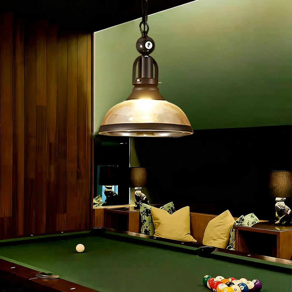 ARIX Pool Table Light, Single Glass Shade with Iron Frame, Adjustable 100cm Chain, E27 Socket, Durable Billiard Room Lighting