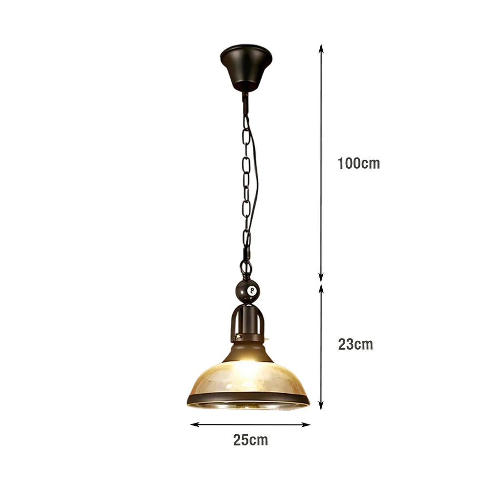 ARIX Pool Table Light, Single Glass Shade with Iron Frame, Adjustable 100cm Chain, E27 Socket, Durable Billiard Room Lighting