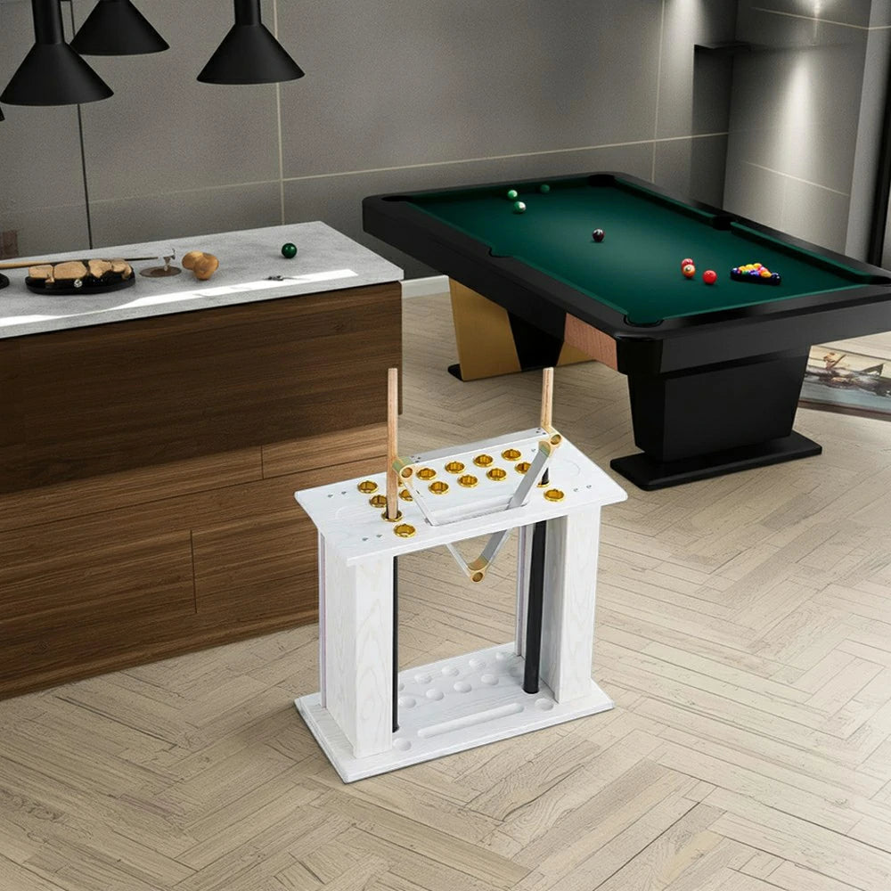 ARIX Wooden Floor Cue Rack Free-Standing Billiard Stick Holder Solid Wood Design Space-Saving and Durable - White