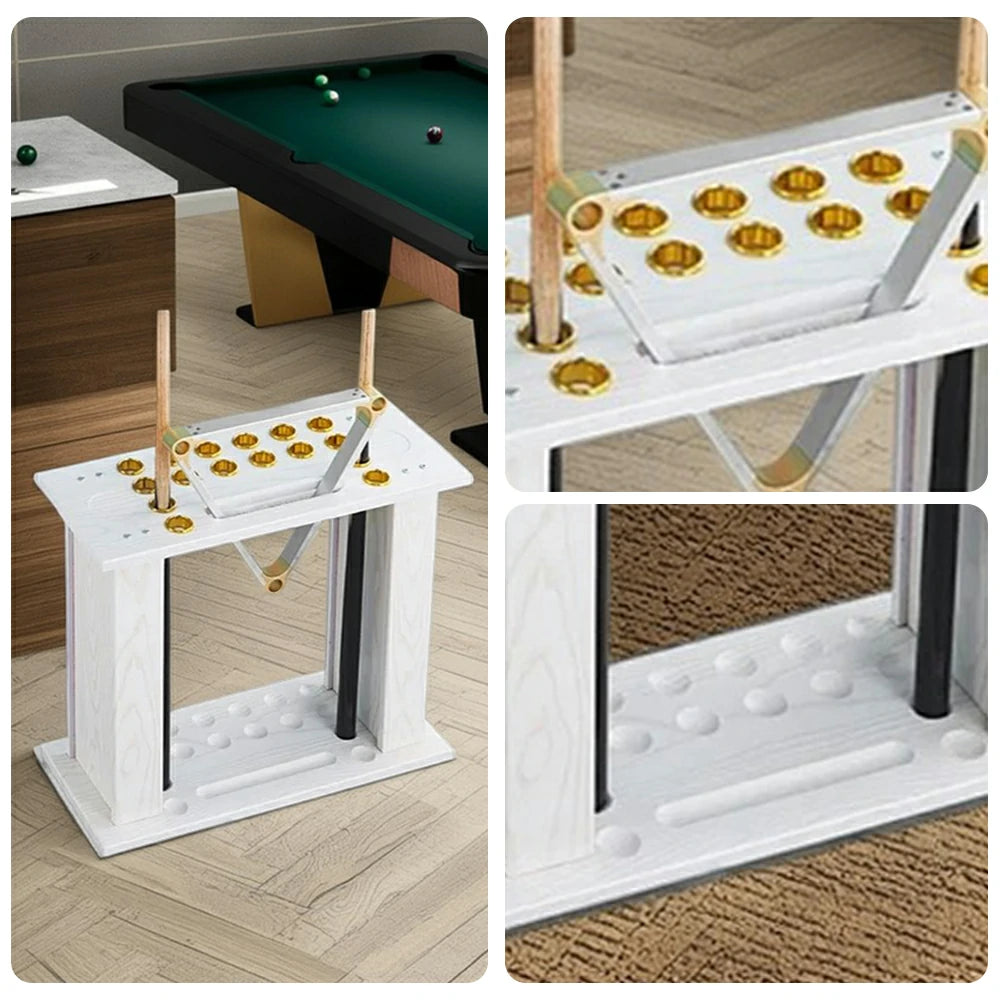 ARIX Wooden Floor Cue Rack Free-Standing Billiard Stick Holder Solid Wood Design Space-Saving and Durable - White
