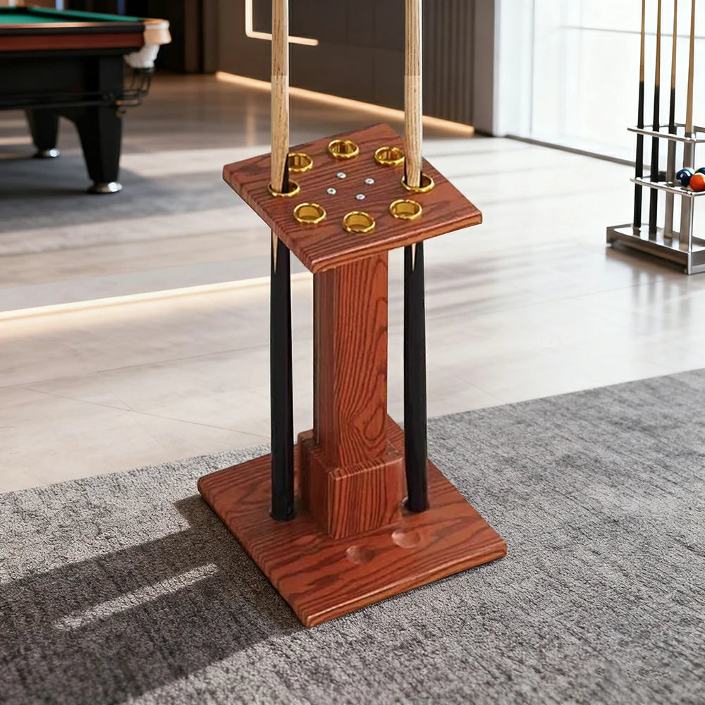 ARIX 8-Hole Cue Rack Space-Saving Stable Build Straight-Tube Square Design Corner-Friendly Placement with Stable Base Support - Walnut