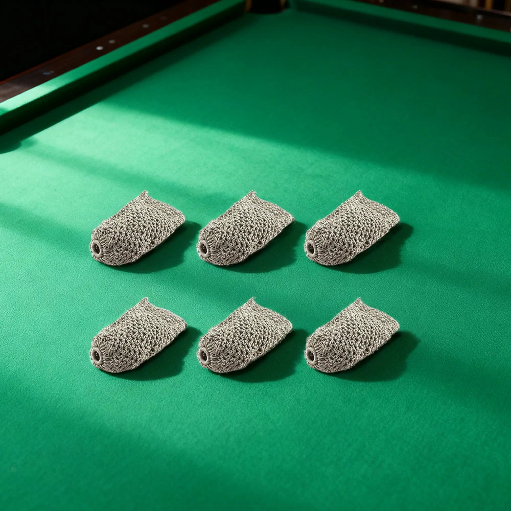 ARIX Deluxe Billiard Pocket Nets, Thick Cotton–Nylon Replacement Set 6-Pack - Silver