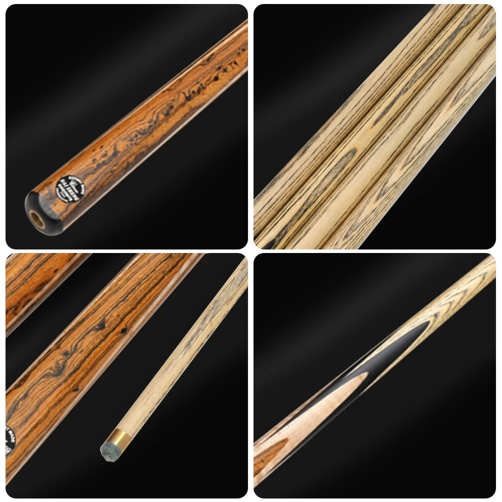 ARIX Billiard Cue 1/2 Split, Ash Shaft, 10.3mm Leather Tip, Ebony & Tiger Maple 4-Splice Butt - 145cm